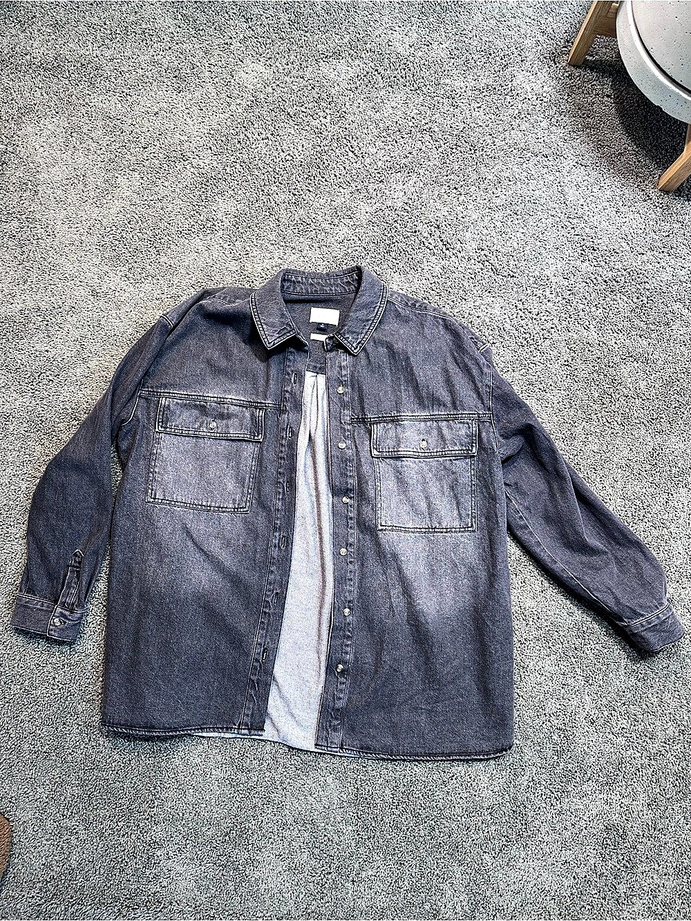 Women’s Universal Thread Denim Shirt Jacket in rustic black, oversized fit, Like
